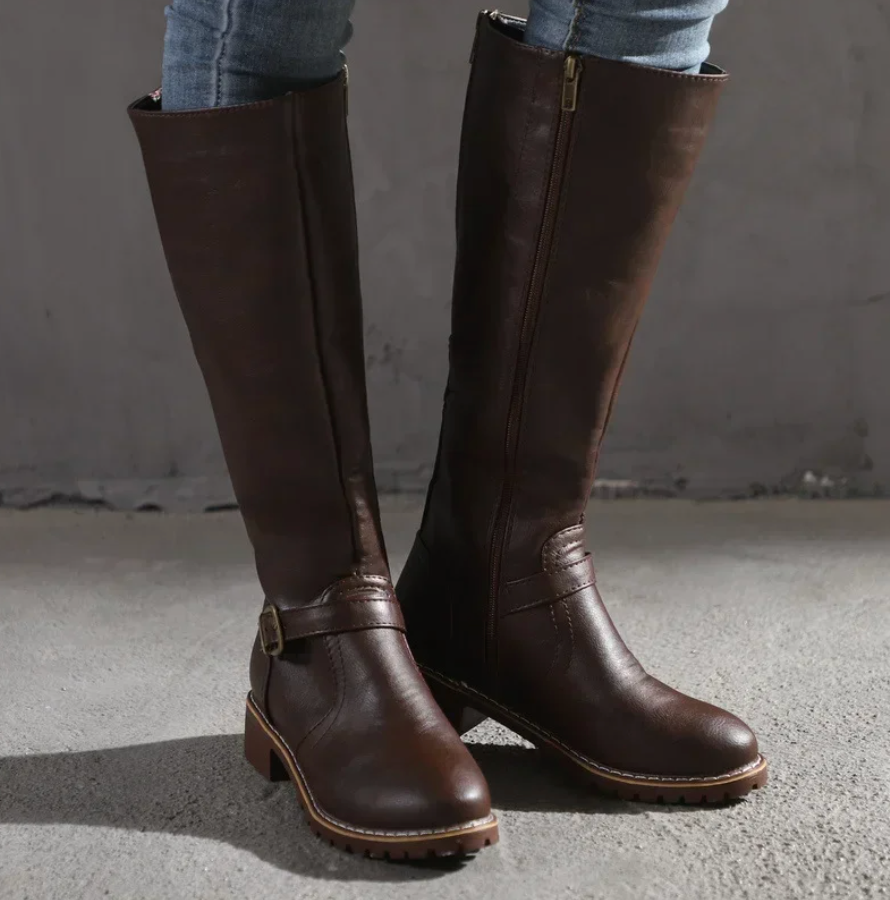 Bottes au Genou pour Femme avec Bride et Talon Bas