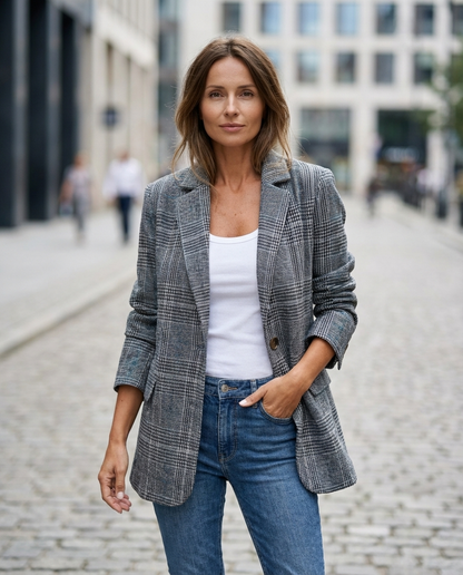 Alicja™ | Blazer Ajusté Gris à Carreaux