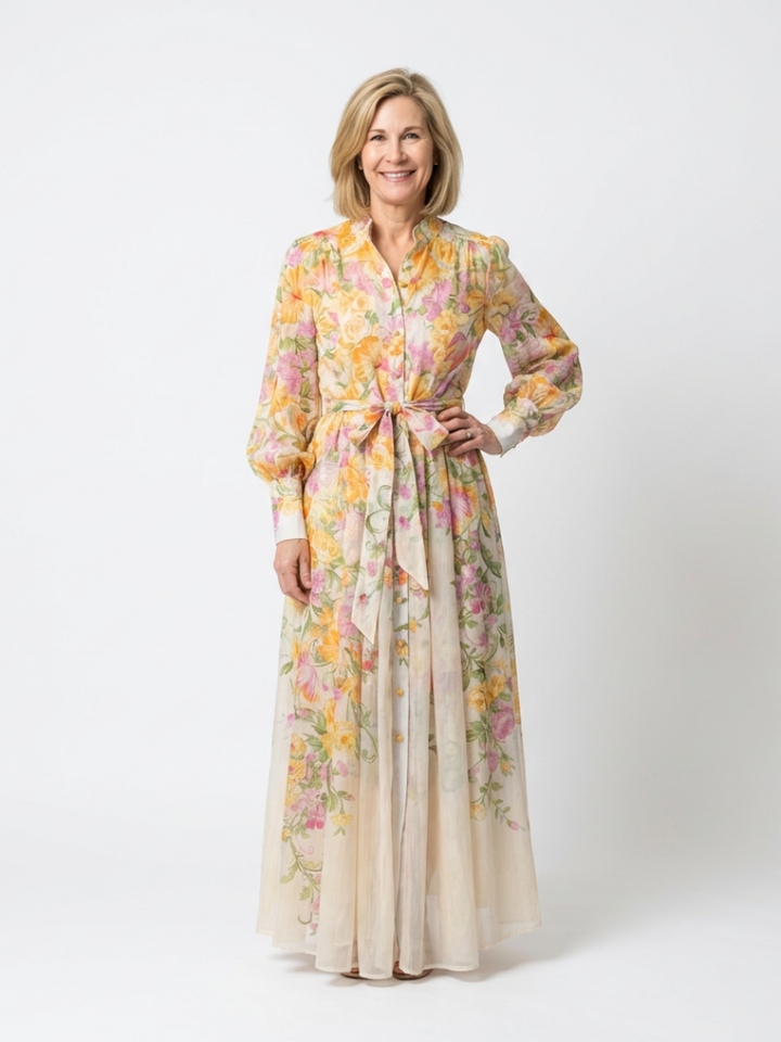 Cressida | Robe maxi longue à manches longues en dentelle florale