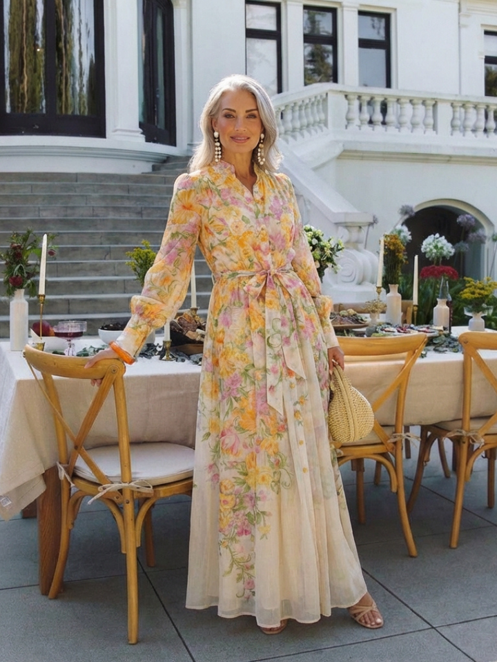 Cressida | Robe maxi longue à manches longues en dentelle florale