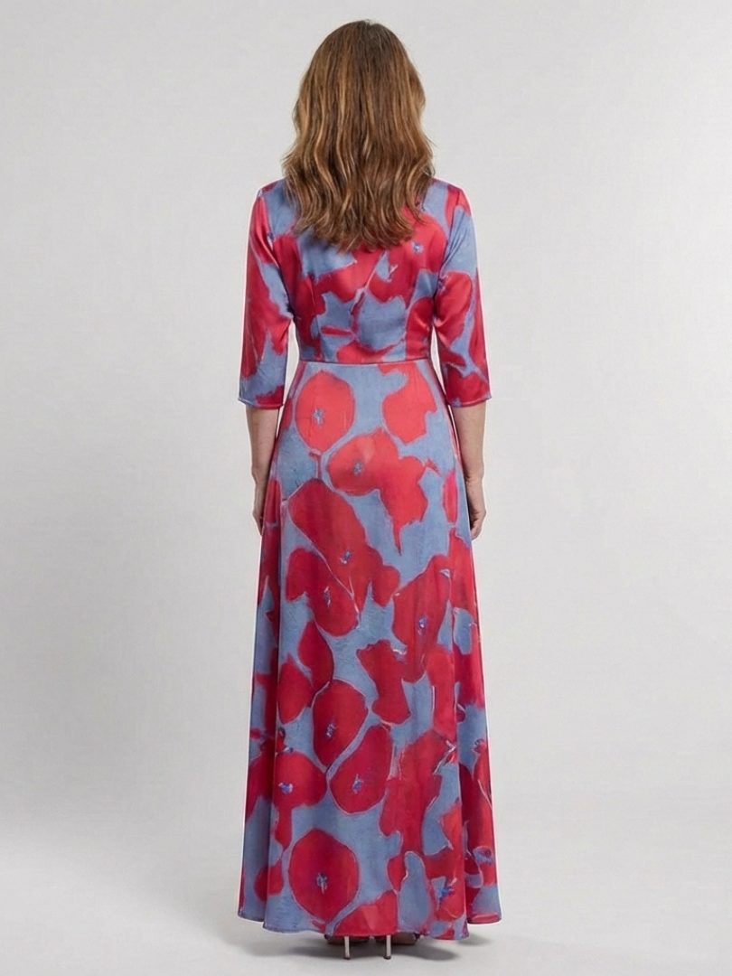 Danielle | Robe Maxi Fleurie à Manches Trois Quarts et Col en V