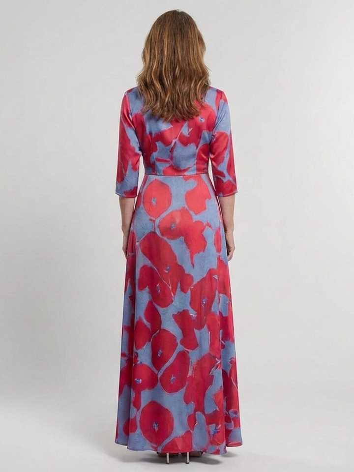 Danielle | Robe Maxi Fleurie à Manches Trois Quarts et Col en V