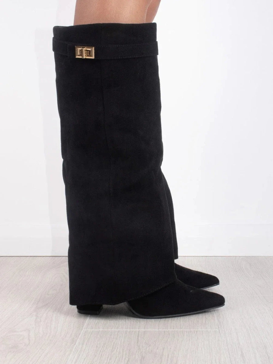 Bottes Femme Genou avec Partie Supérieure Évasée et Talon Bloc
