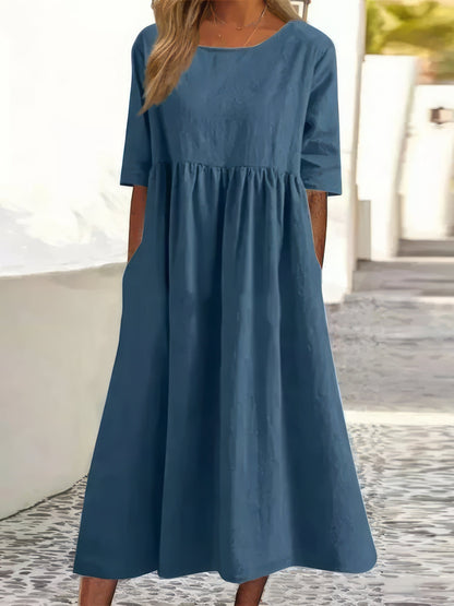 Maikee - Robe en coton à col rond et poches