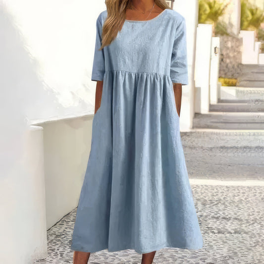 Maikee - Robe en coton à col rond et poches