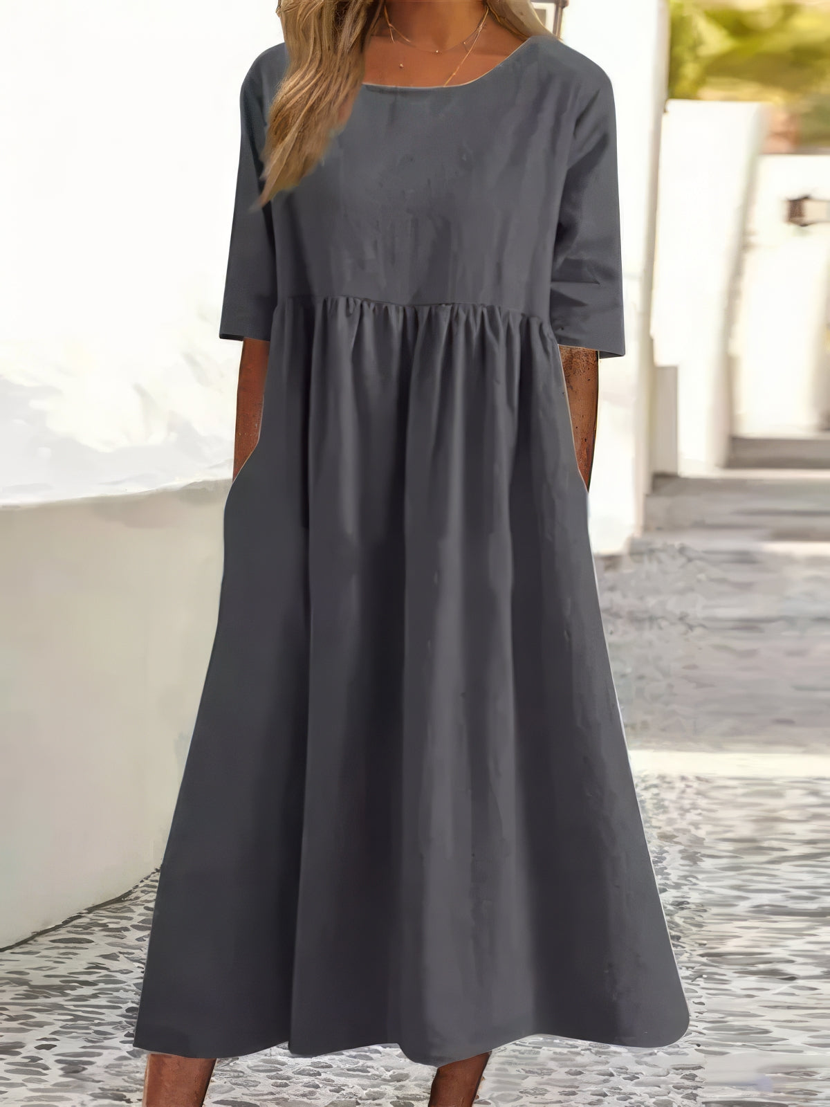 Maikee - Robe en coton à col rond et poches