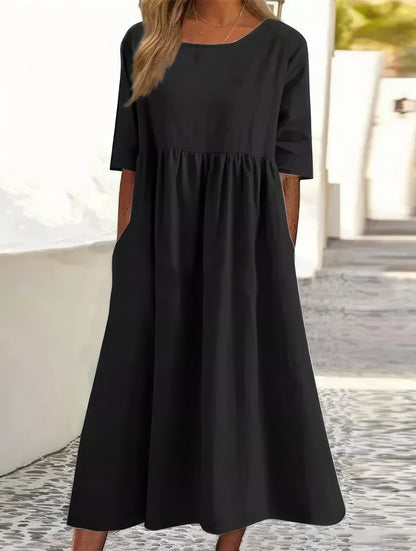 Maikee - Robe en coton à col rond et poches