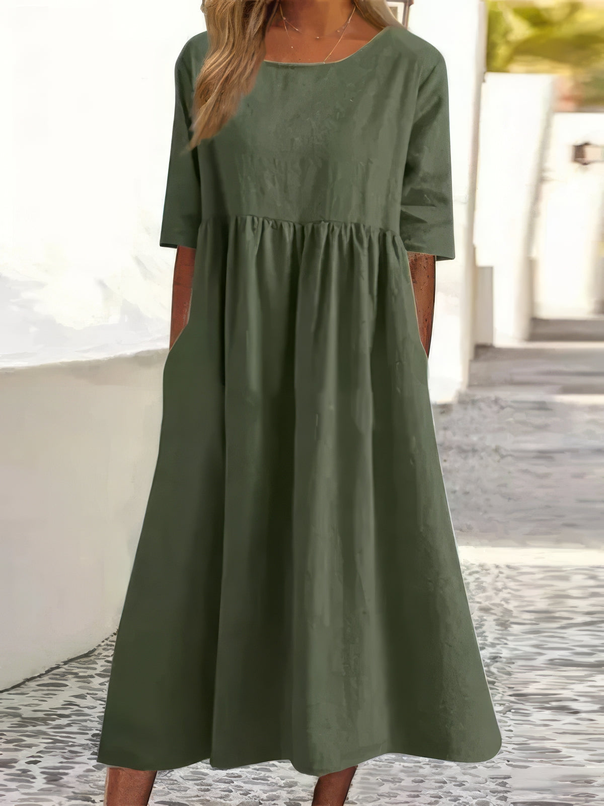 Maikee - Robe en coton à col rond et poches