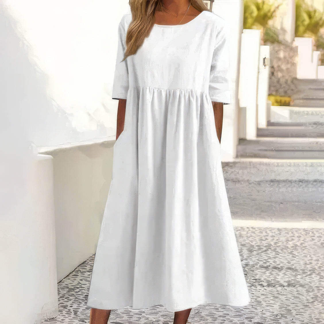 Maikee - Robe en coton à col rond et poches
