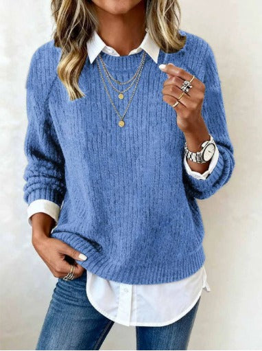Cyrielle | Pull avec col de chemise et design patchwork